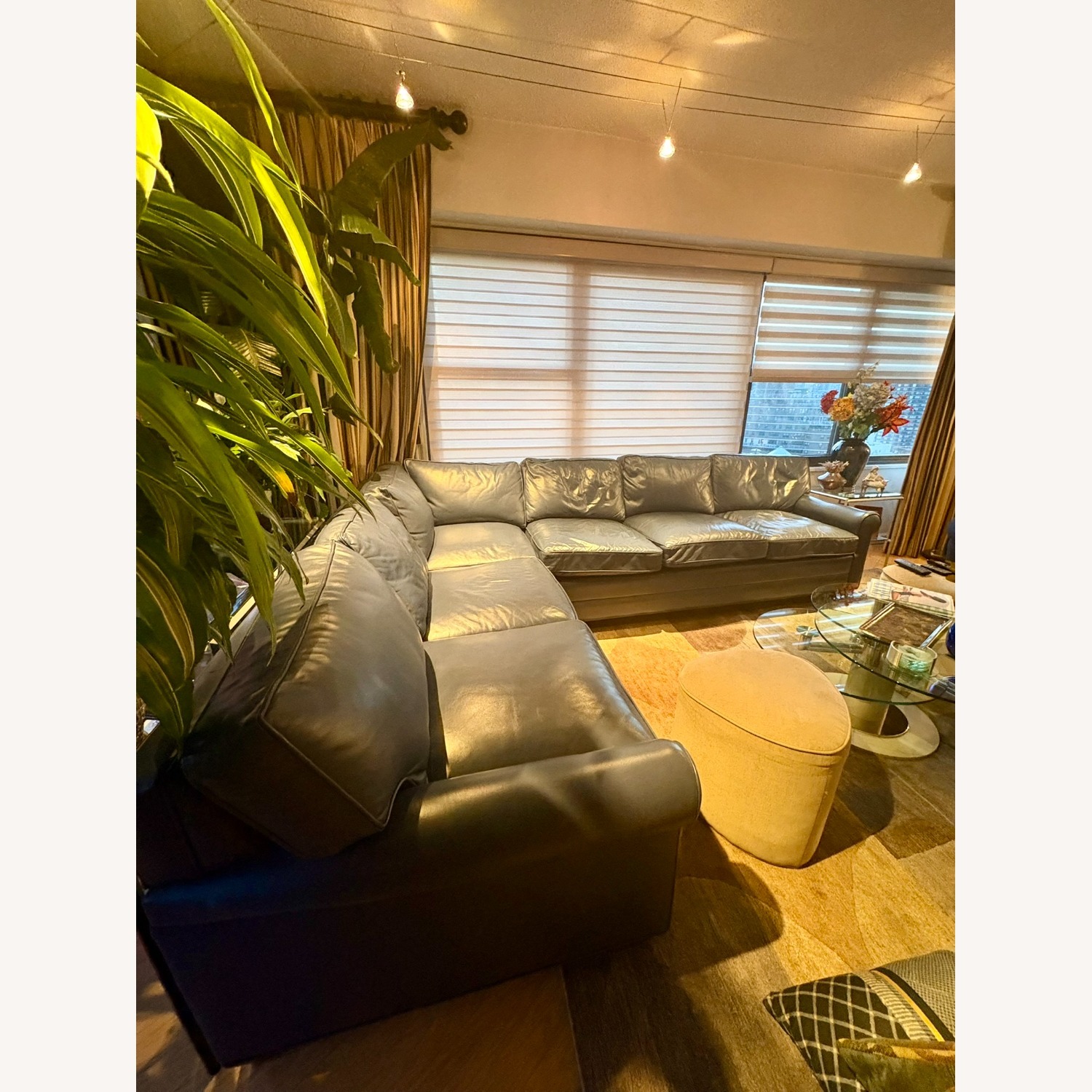 2  Piece Blue Leather Sectional Couch - image-3