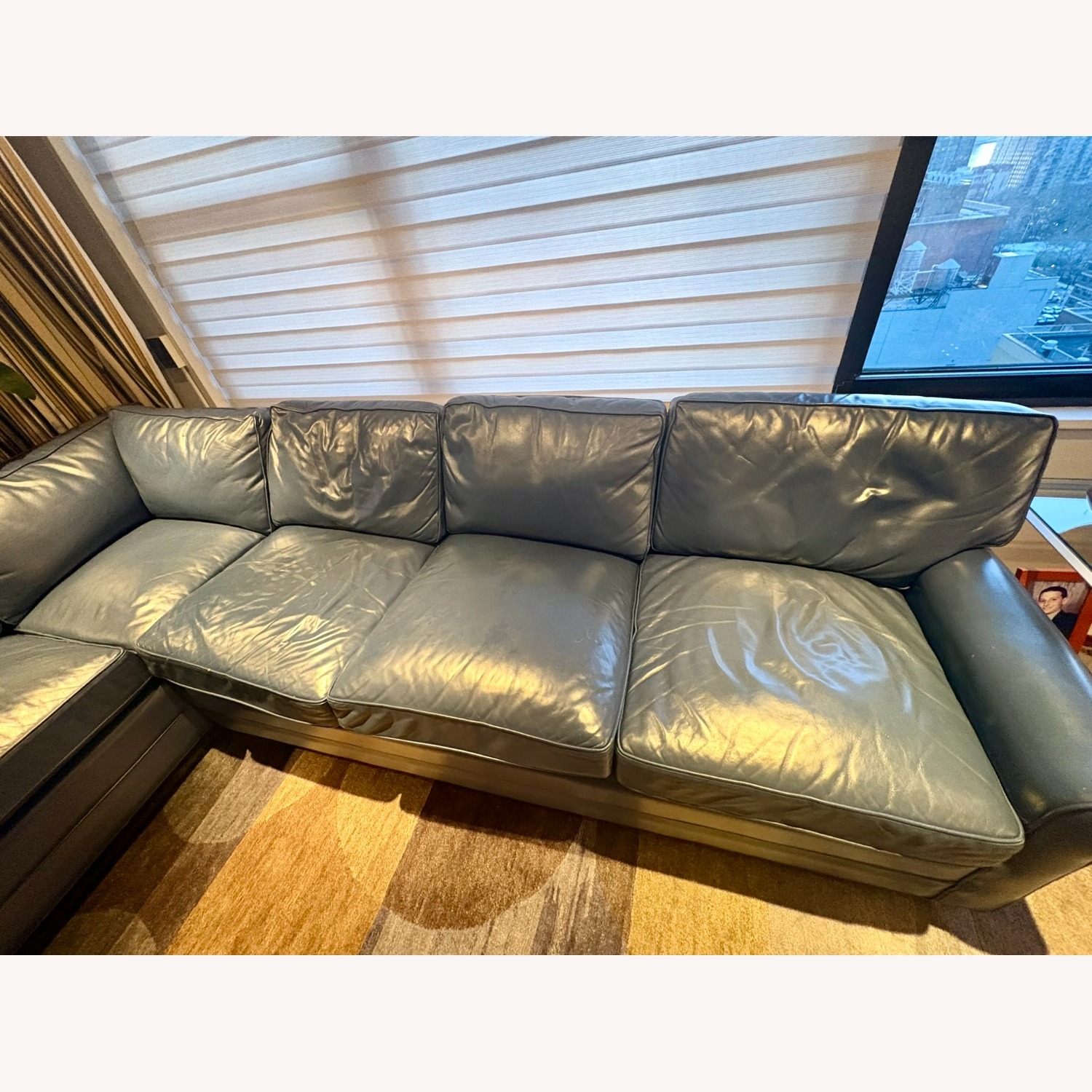 2  Piece Blue Leather Sectional Couch - image-4