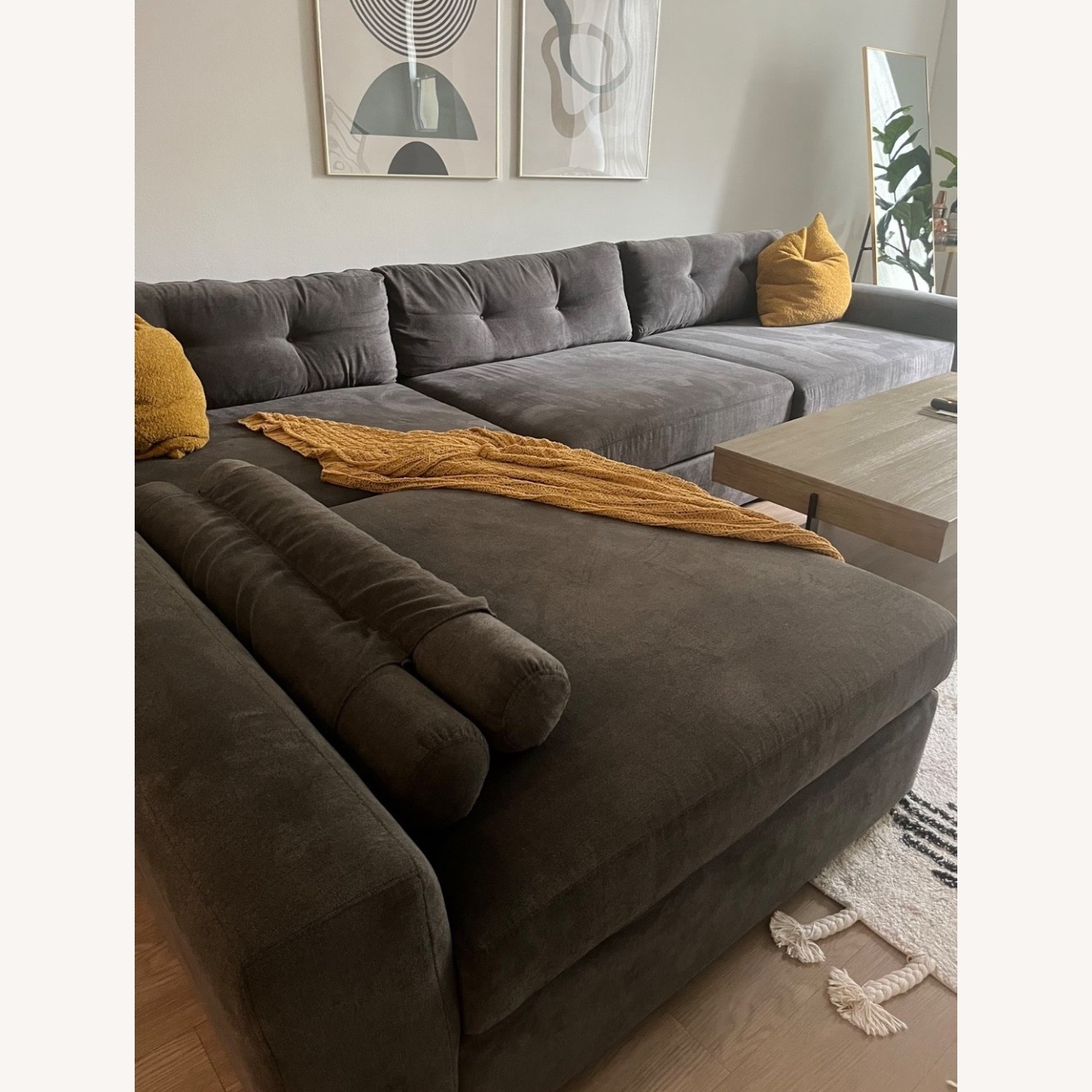 Dark Gray Fabric 3+ Piece Sectional - image-3