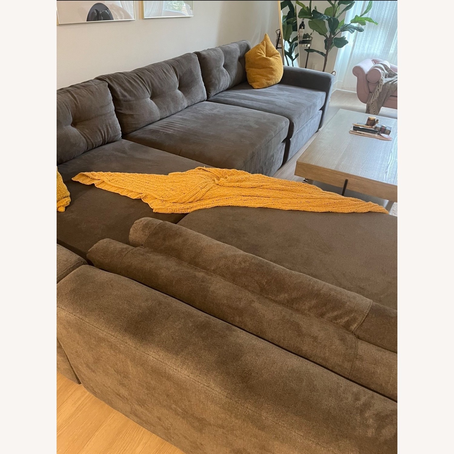 Dark Gray Fabric 3+ Piece Sectional - image-1