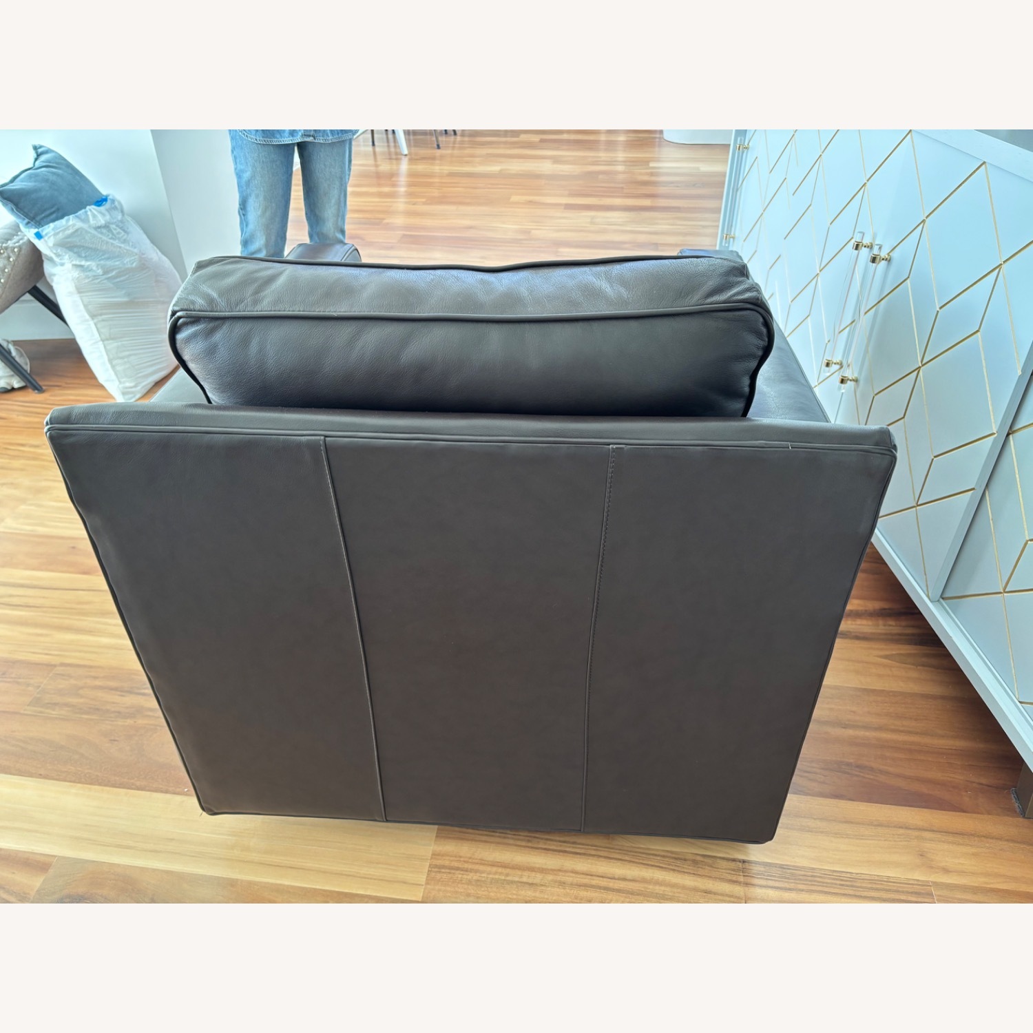 Crate & Barrel Dark Brown Leather Chaise Lounge - image-1