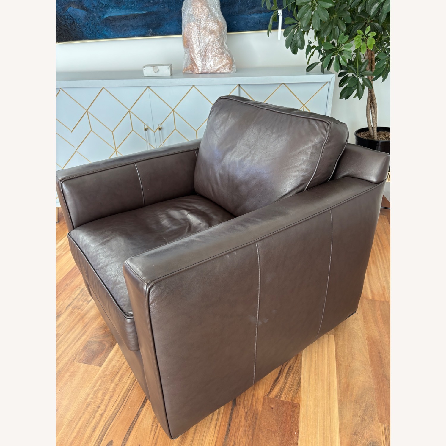 Crate & Barrel Dark Brown Leather Chaise Lounge - image-2
