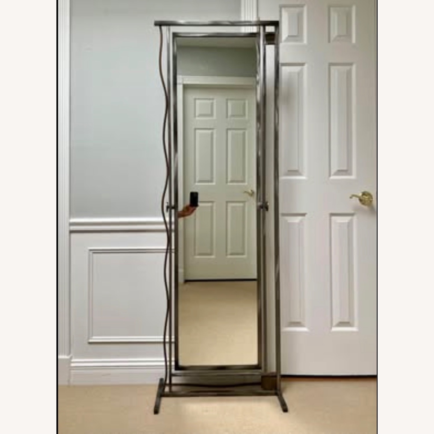 Vintage/Antique Silver Metal Floor Mirror - image-1