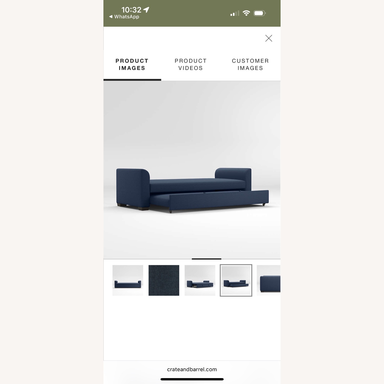 Crate & Barrel Blue Fabric Sleeper Sofa - image-2