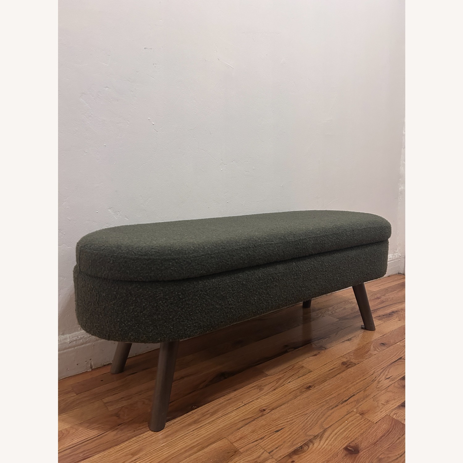 Dark Green Boucle Storage Bench - image-2