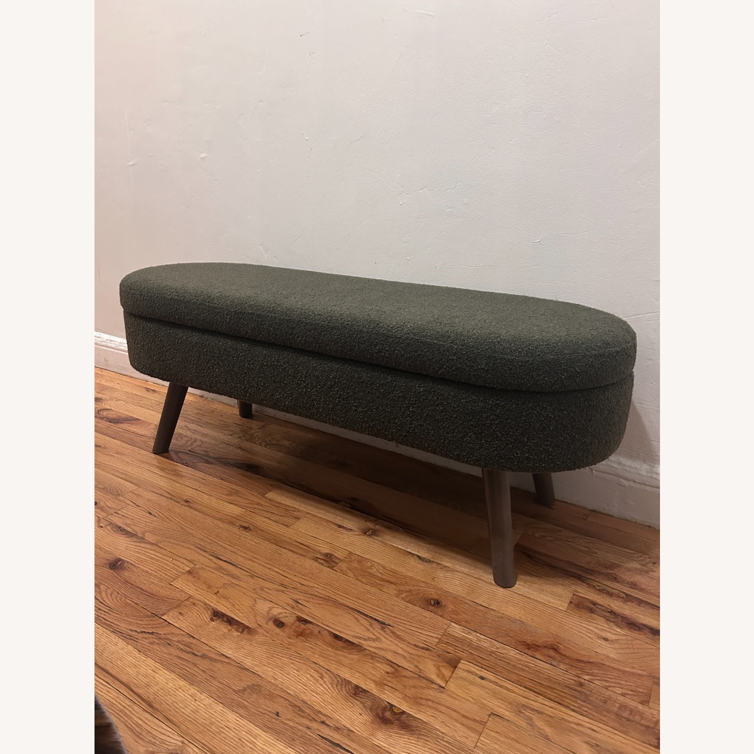 Dark Green Boucle Storage Bench - image-1