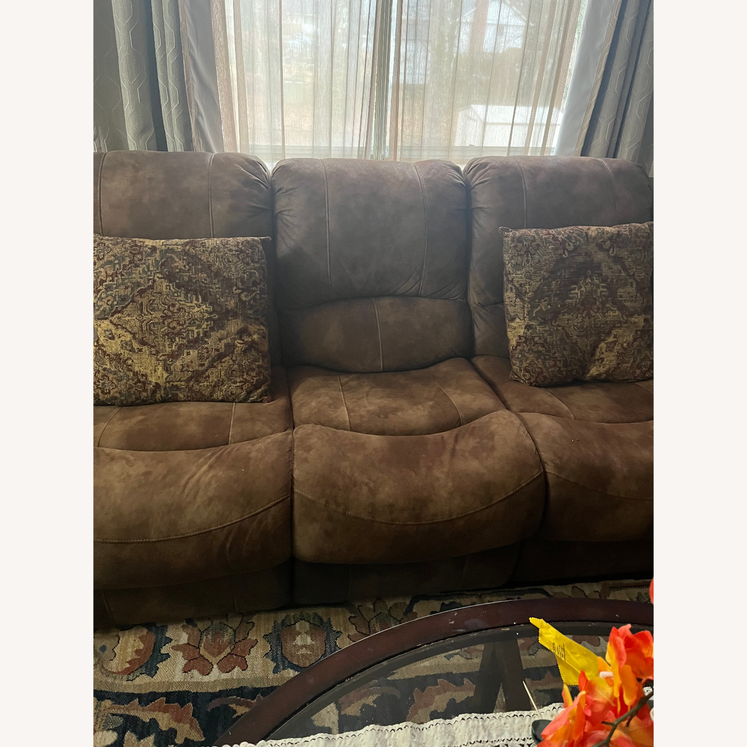 Dark Brown Fabric 3+ Seater Sofa W Seat Recliners - image-2