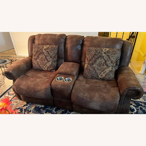 Used Dark Brown Fabric 2 Seater Sofa W Seat Recliners for sale on AptDeco