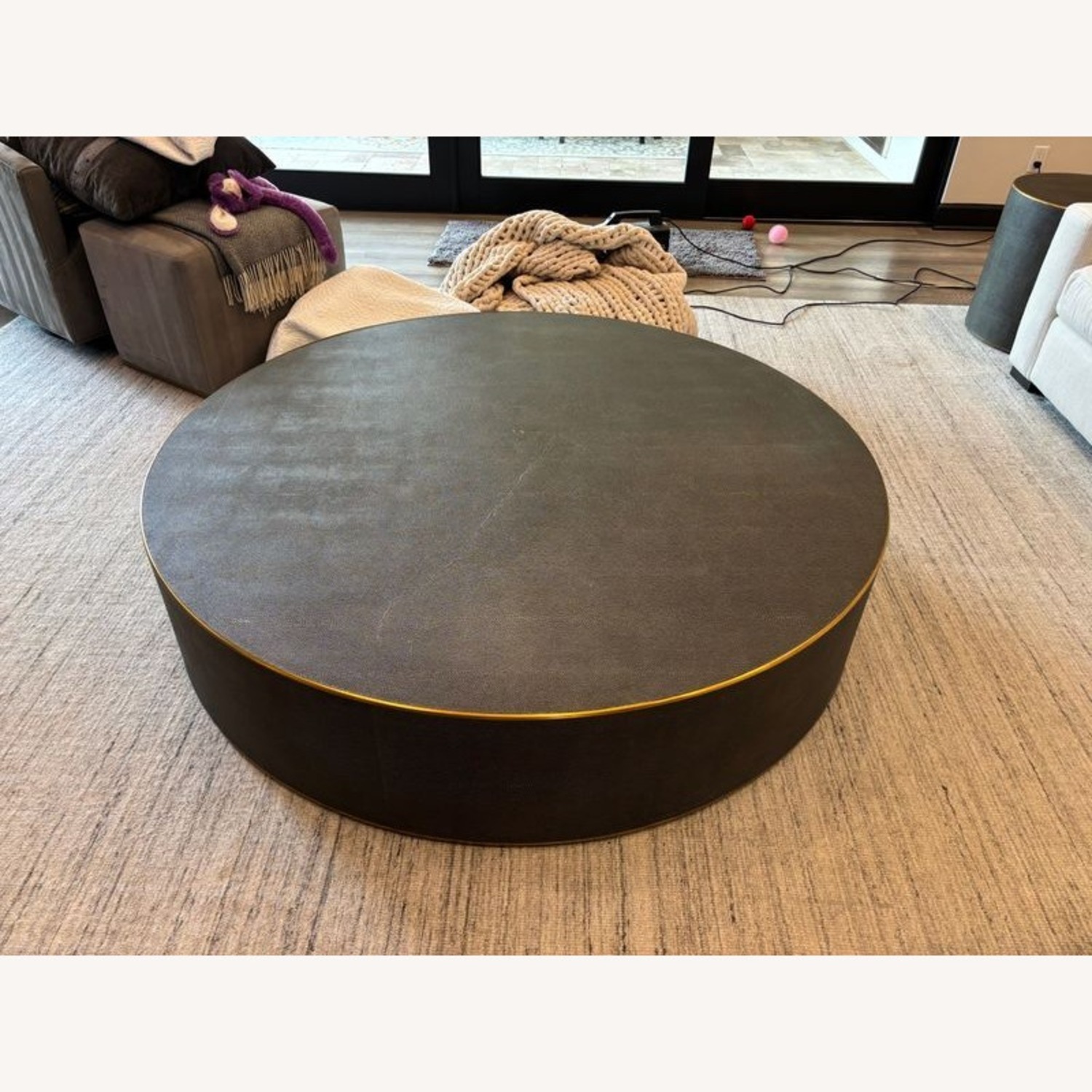 Restoration Hardware Graydon Shagreen Round Black Table - image-3