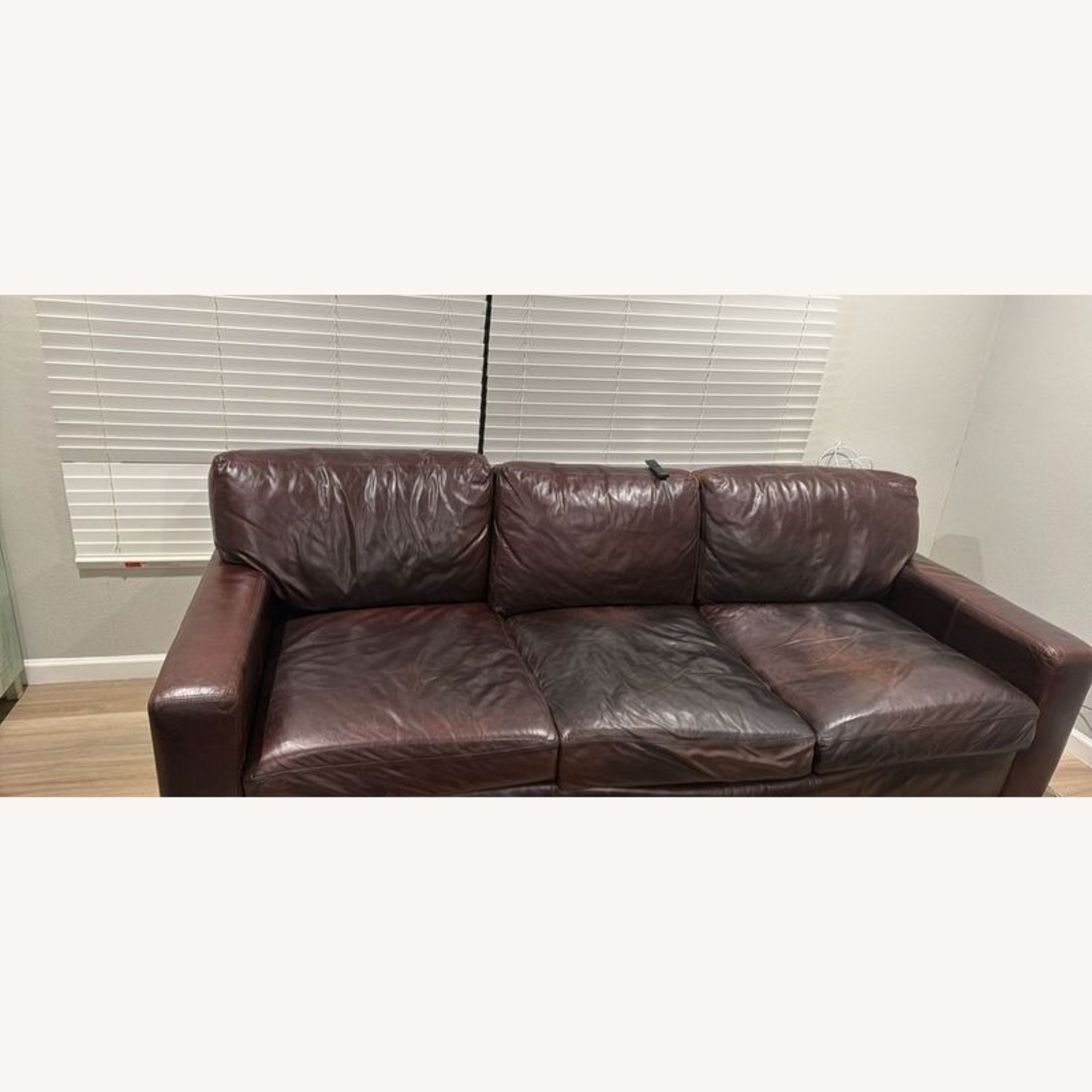 Living Spaces 3-Seat Brown Leather Sofa - image-2