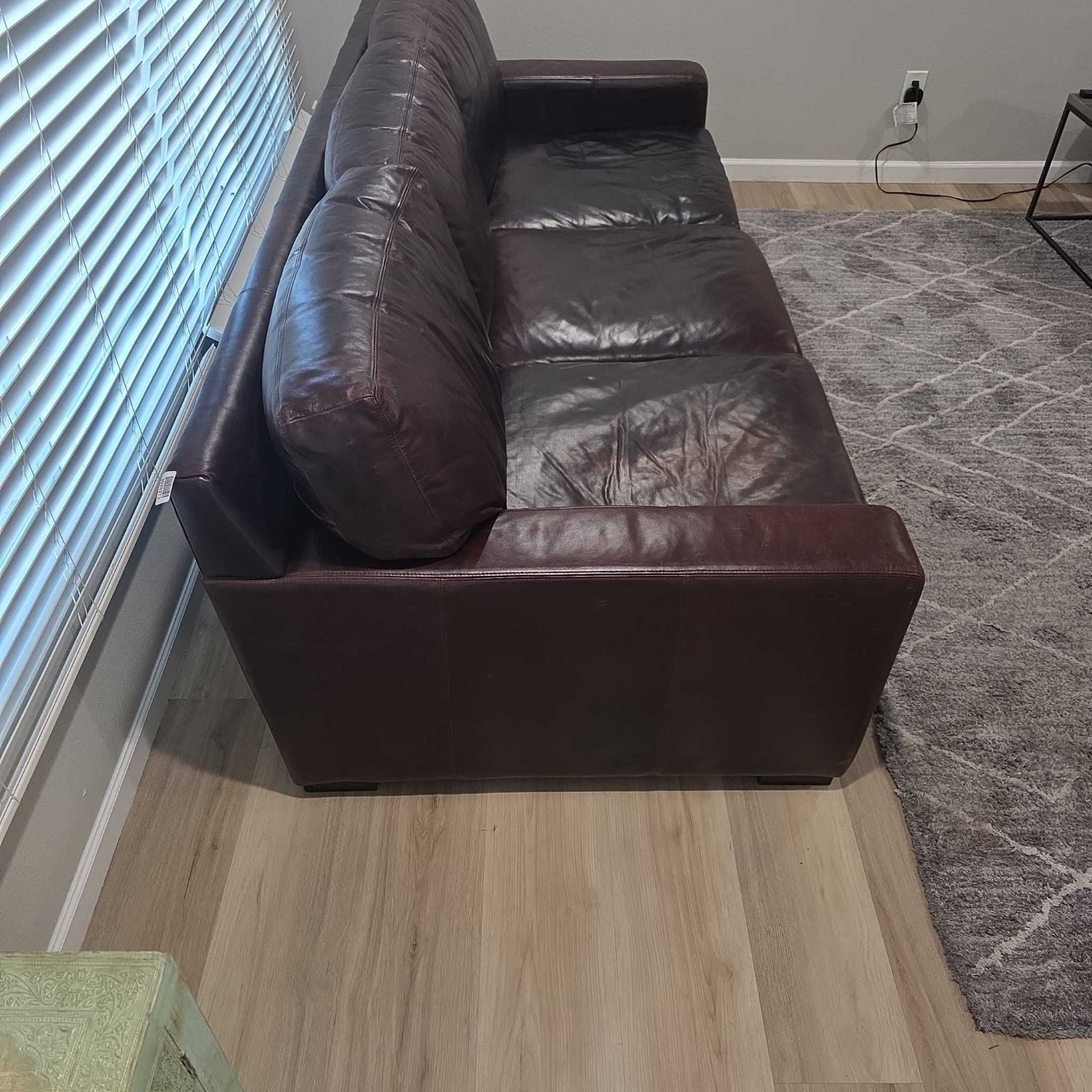 Living Spaces 3-Seat Brown Leather Sofa - image-5