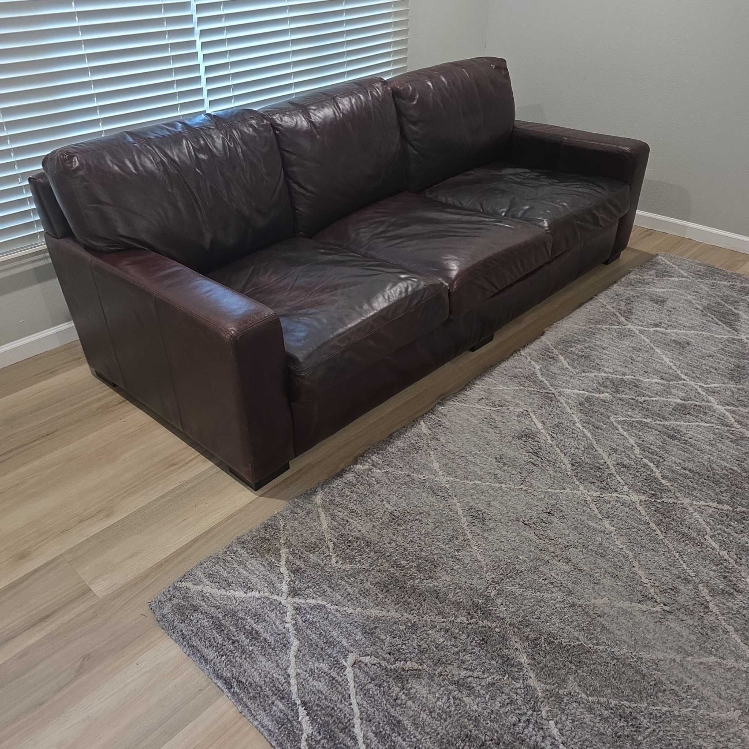 Living Spaces 3-Seat Brown Leather Sofa - image-3