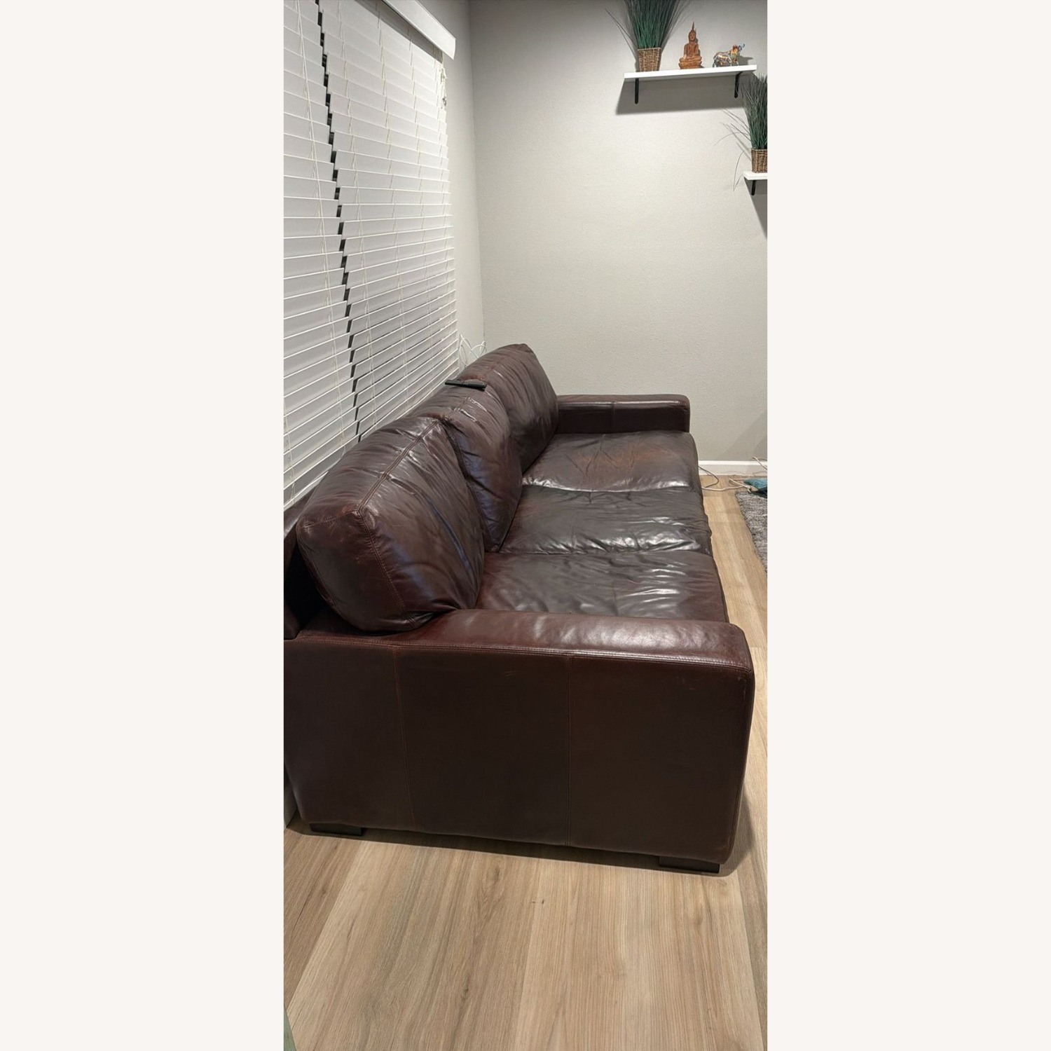 Living Spaces 3-Seat Brown Leather Sofa - image-4