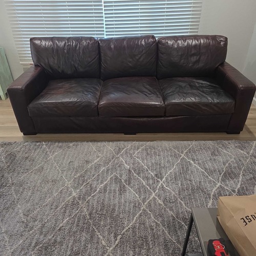 Used Living Spaces 3-Seat Brown Leather Sofa for sale on AptDeco