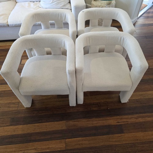 Used Set of 4 Modern White Lounge Chairs with Plush  for sale on AptDeco