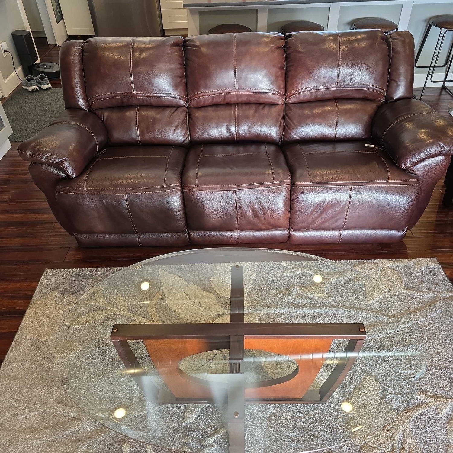 Ashley Furniture3-Seat Brown Leather Recliner Sofa - image-1