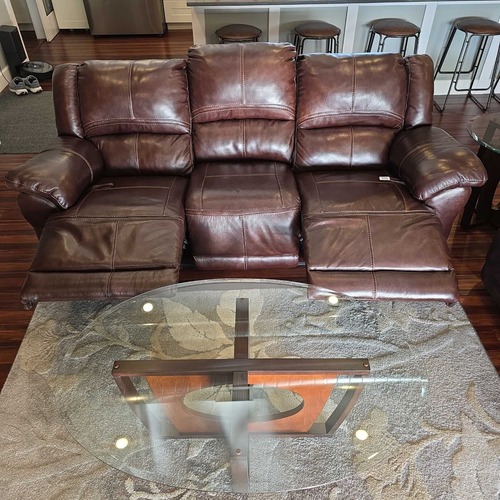 Used Ashley Furniture3-Seat Brown Leather Recliner Sofa for sale on AptDeco