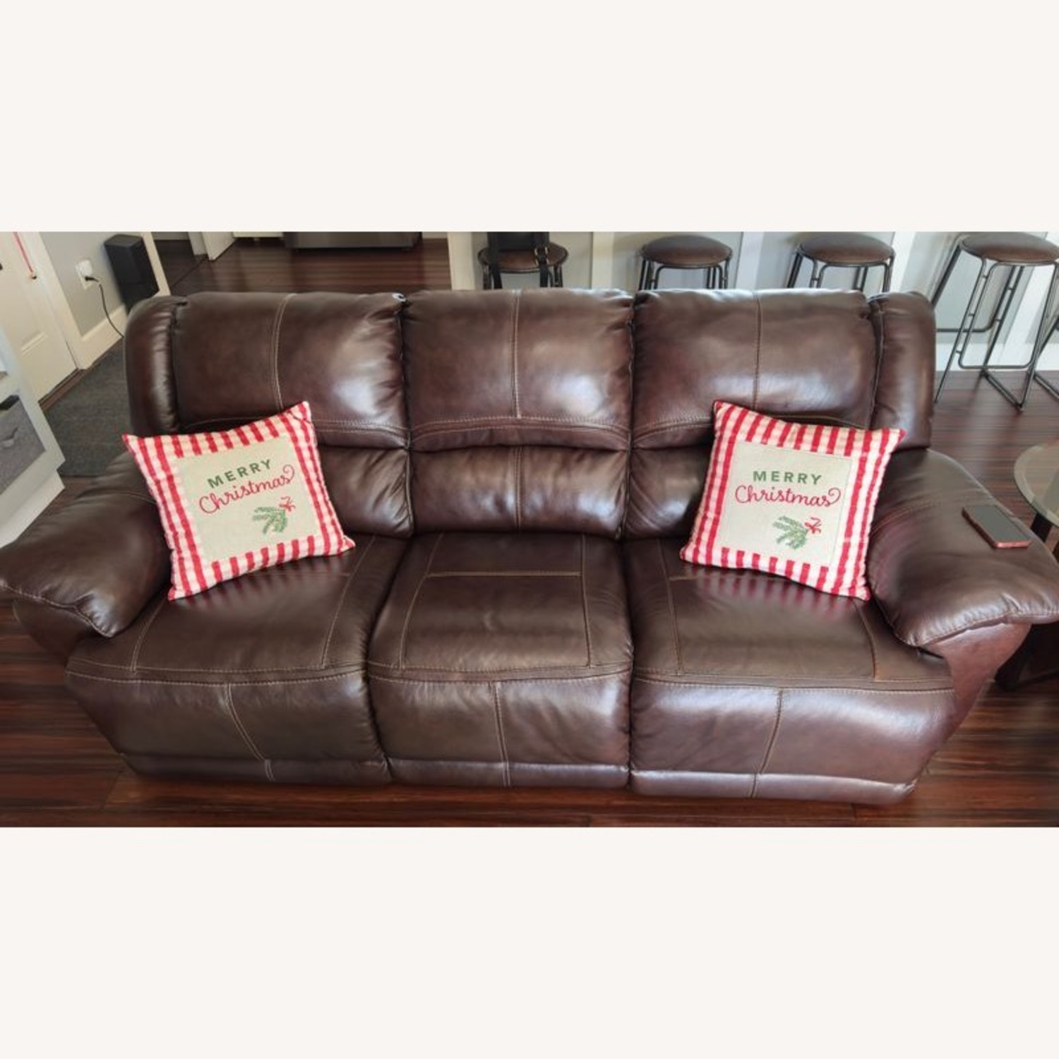 Ashley Furniture3-Seat Brown Leather Recliner Sofa - image-4
