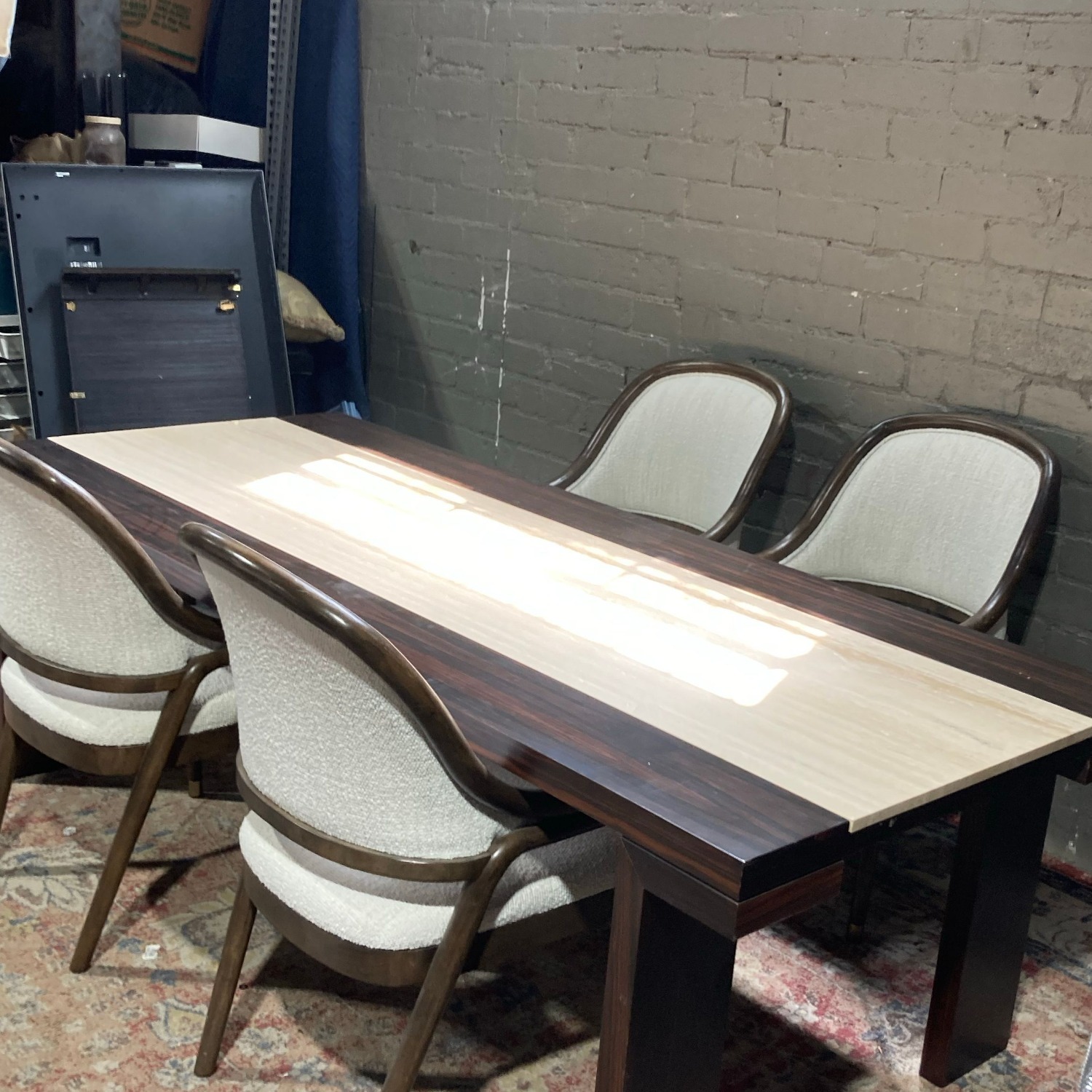 Italian Marble Inlay Dining Table with Modern - image-4