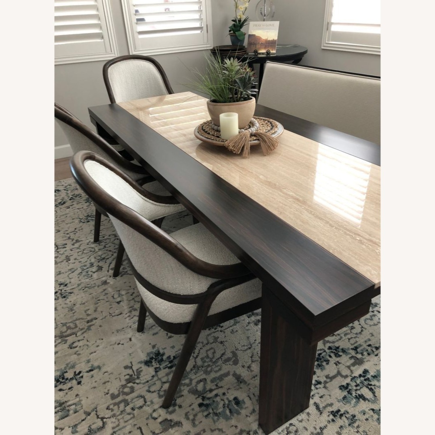 Italian Marble Inlay Dining Table with Modern - image-1