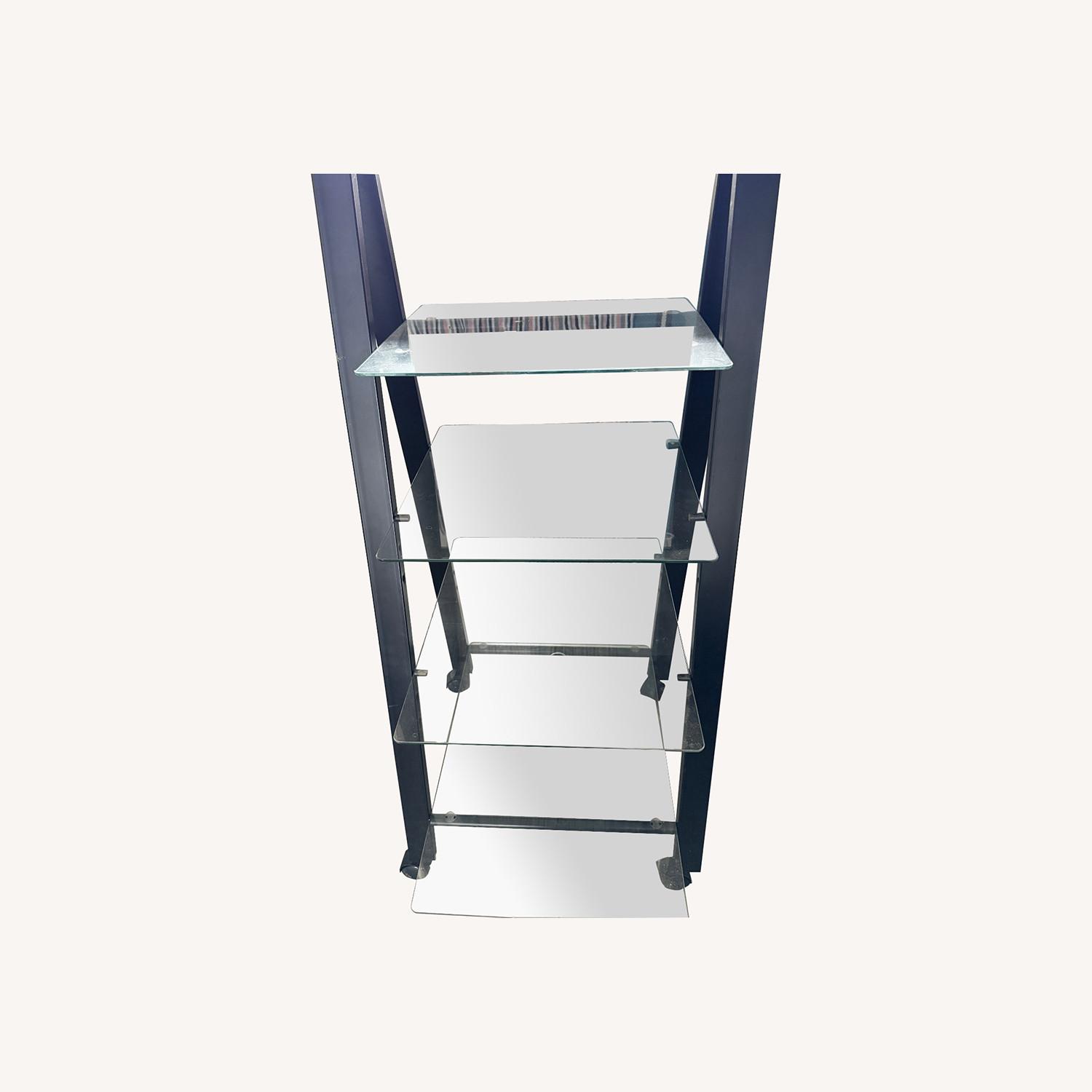 Black Metal and Glass Shelves With Wheels - image-0
