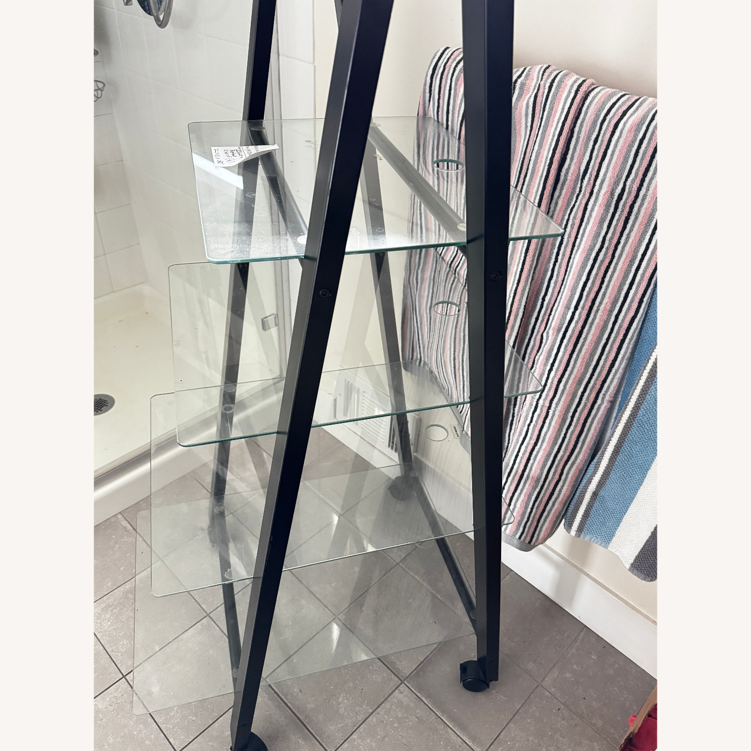 Black Metal and Glass Shelves With Wheels - image-3