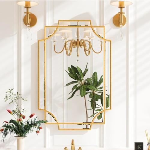 Used Gold Mirrored Glass Wall Mirror for sale on AptDeco