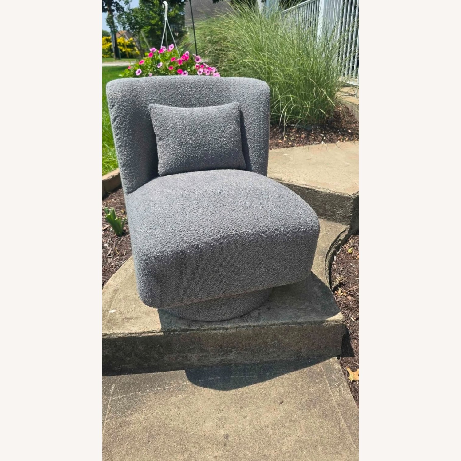 Light Gray Fabric Accent Swivel Chair - image-4