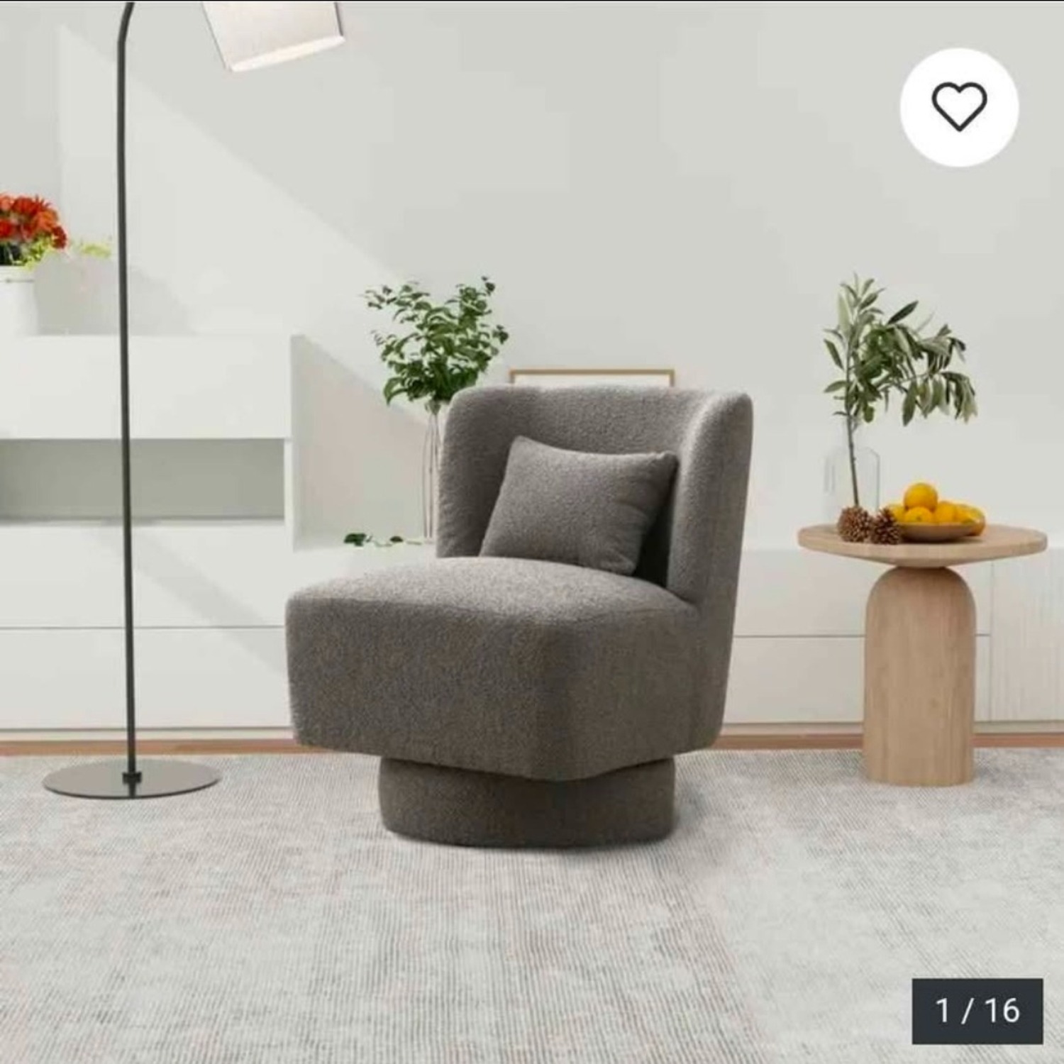 Light Gray Fabric Accent Swivel Chair - image-1