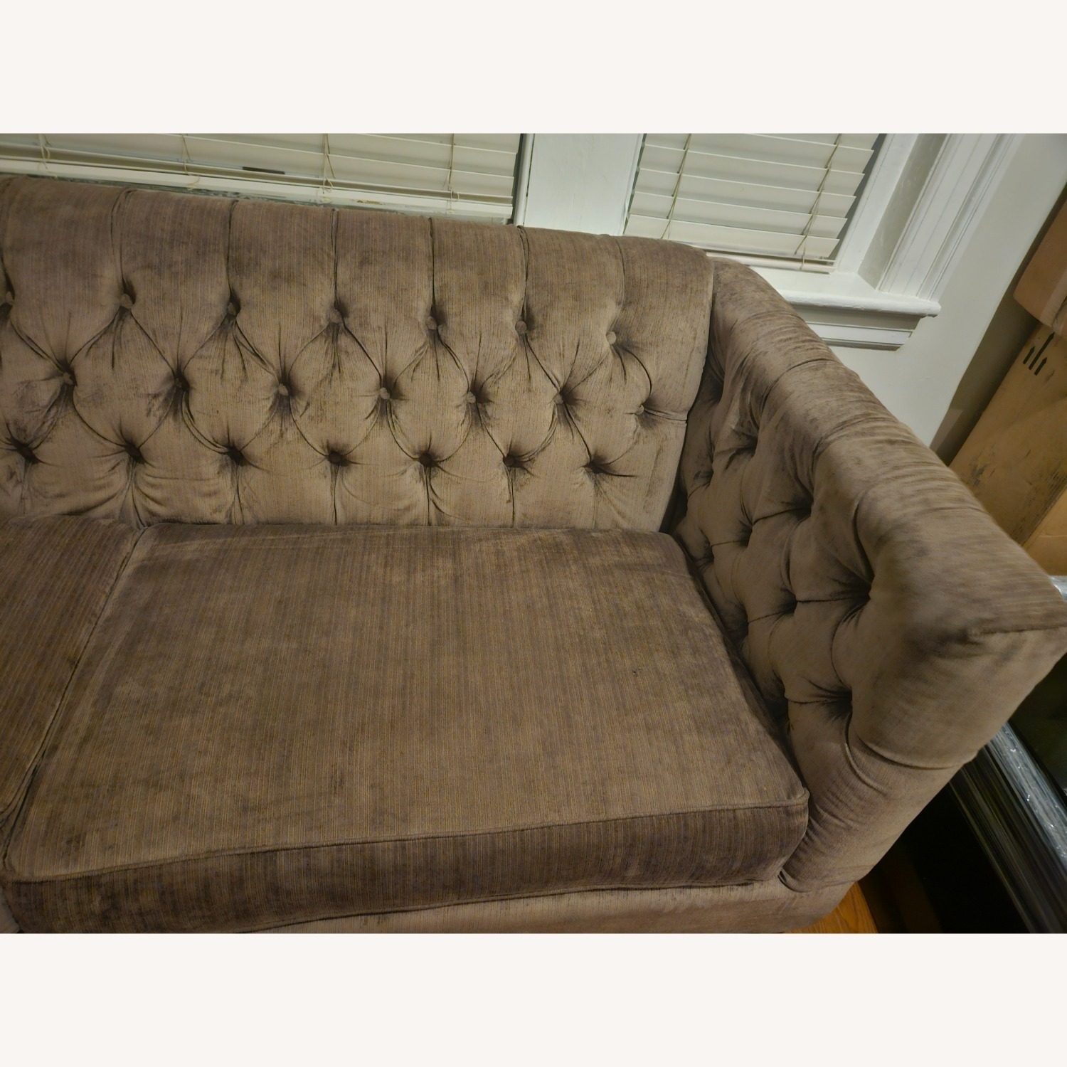 American Signature Brooklyn Taupe Tufted Sofa - image-4