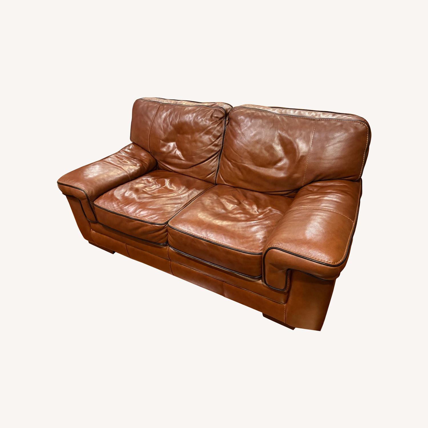 Macy's Myars Leather Loveseat - image-0