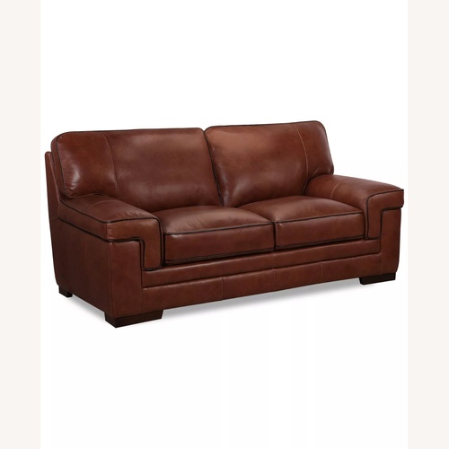 Used Macy's Myars Leather Loveseat for sale on AptDeco