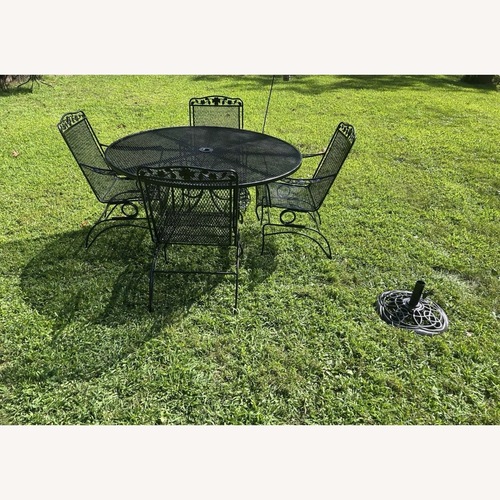 Used Vintage Woodard Large Table, 4 Rockers & Stand for sale on AptDeco