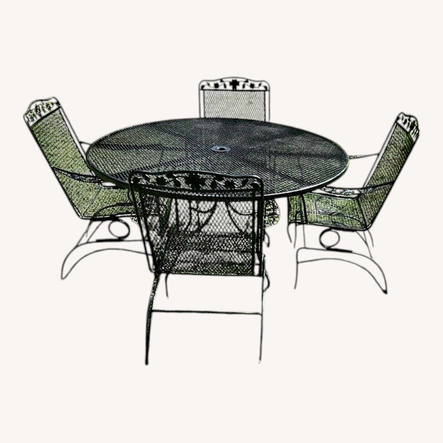 Vintage Woodard Large Table, 4 Rockers & Stand - image-0