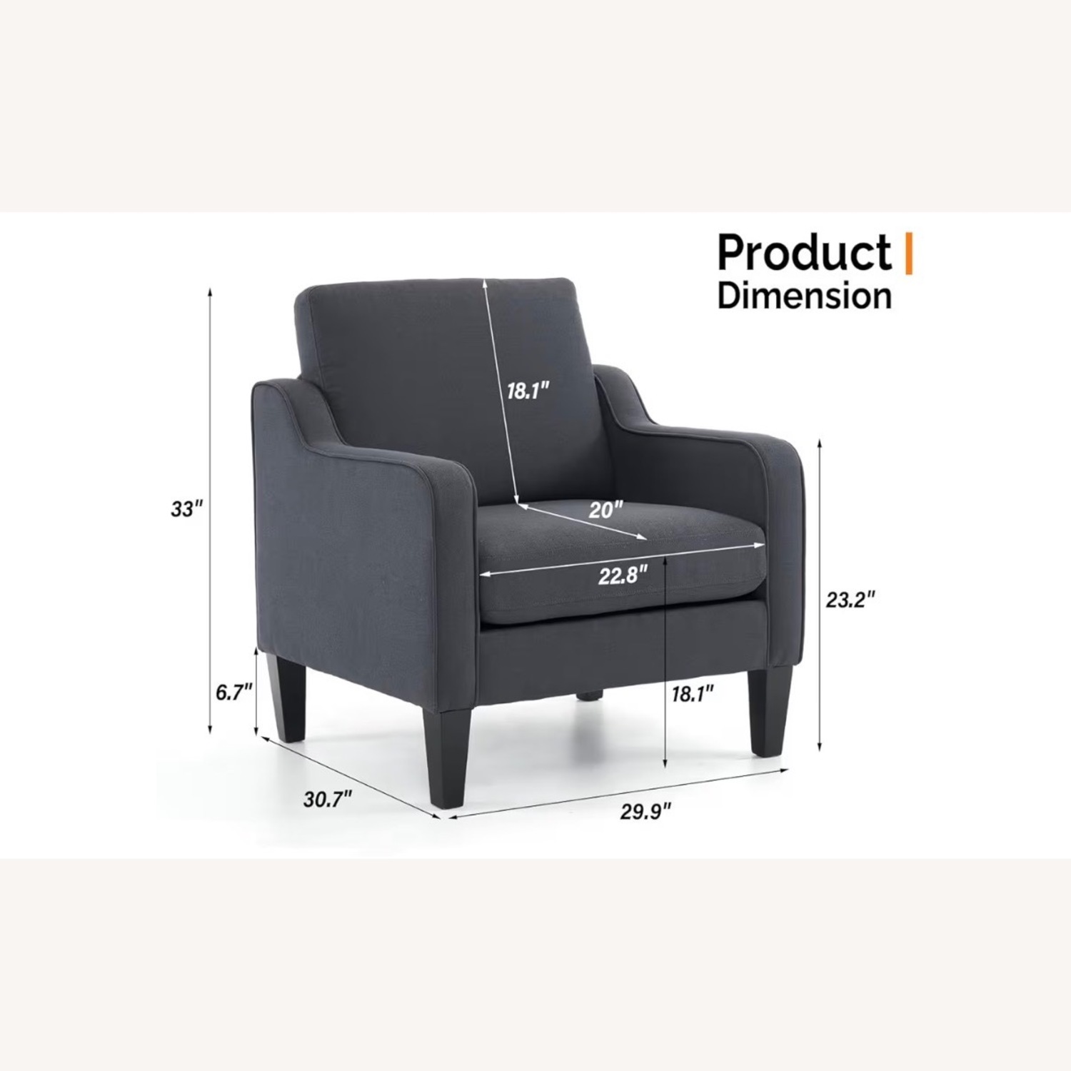 Amazon Dark Gray Linen Accent Chair - image-1