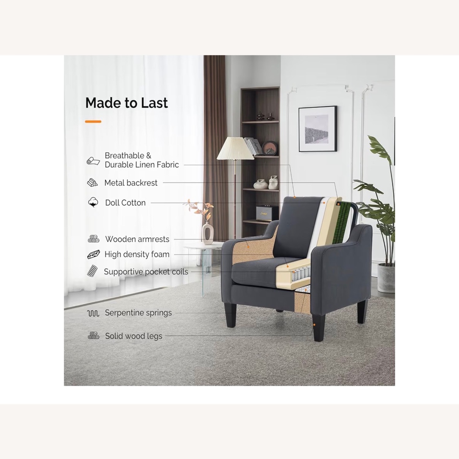 Amazon Dark Gray Linen Accent Chair - image-2