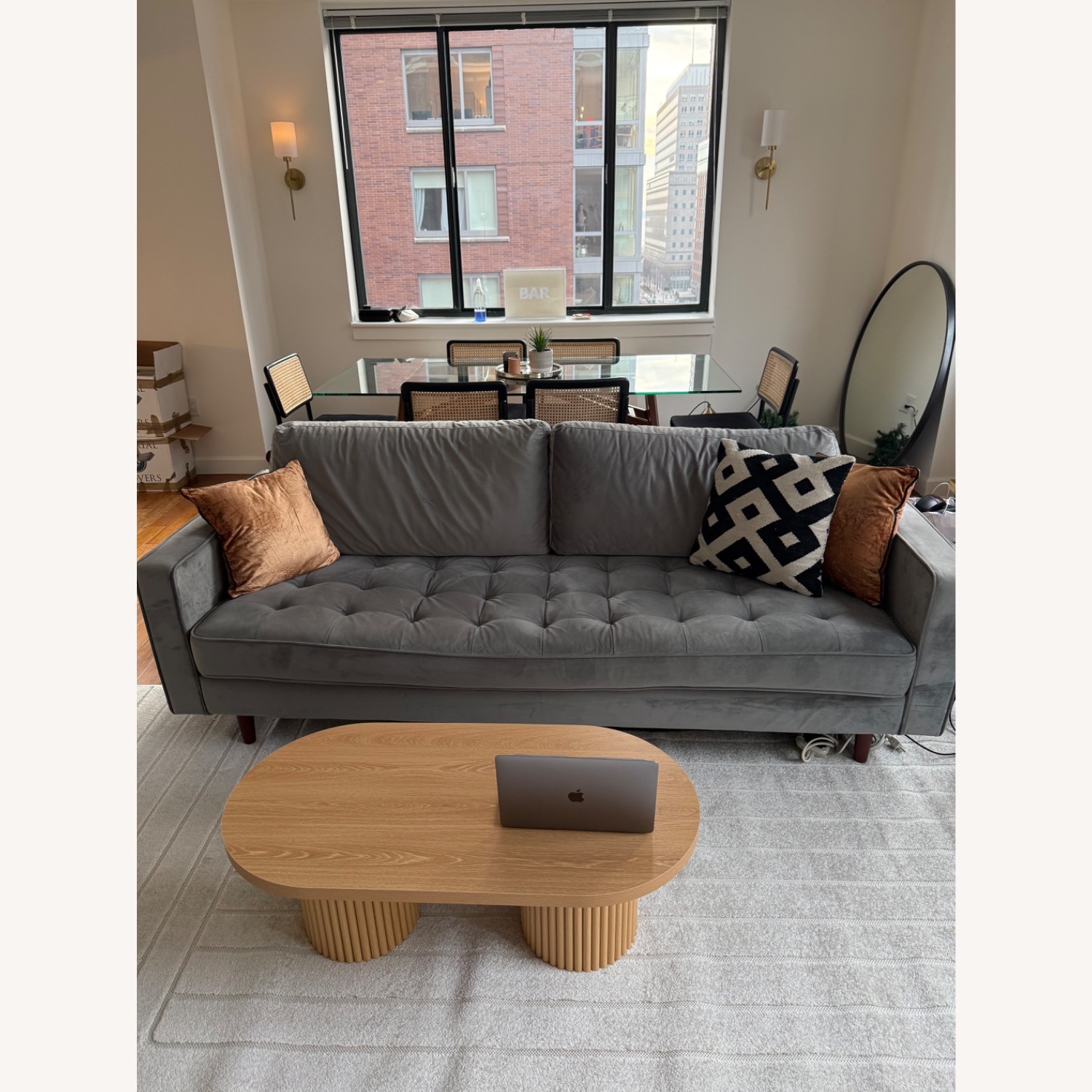 AllModern Light Gray Microsuede 3+ Seater Sofa - image-2