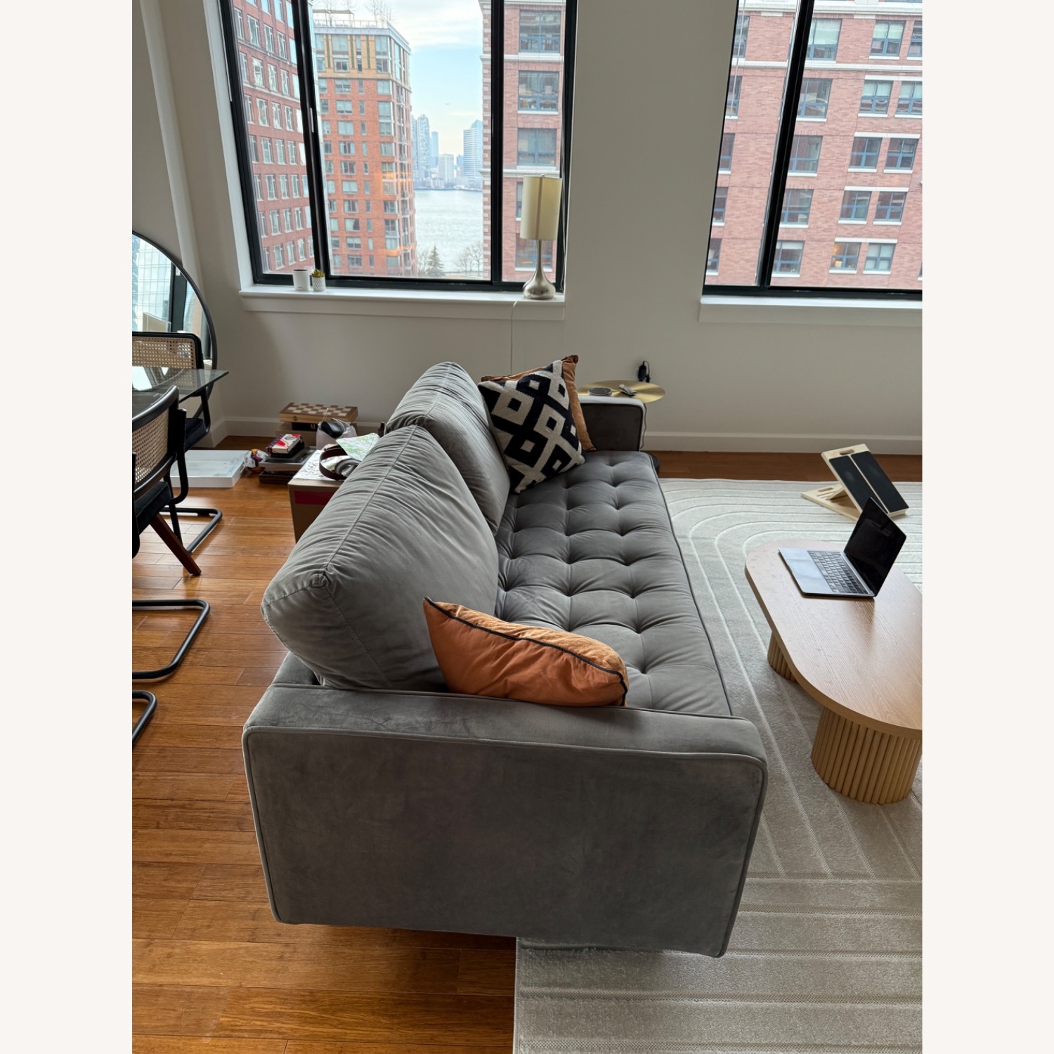 AllModern Light Gray Microsuede 3+ Seater Sofa - image-3