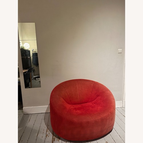 Used Ligne Roset Pumpkin Red Fabric Loveseat for sale on AptDeco