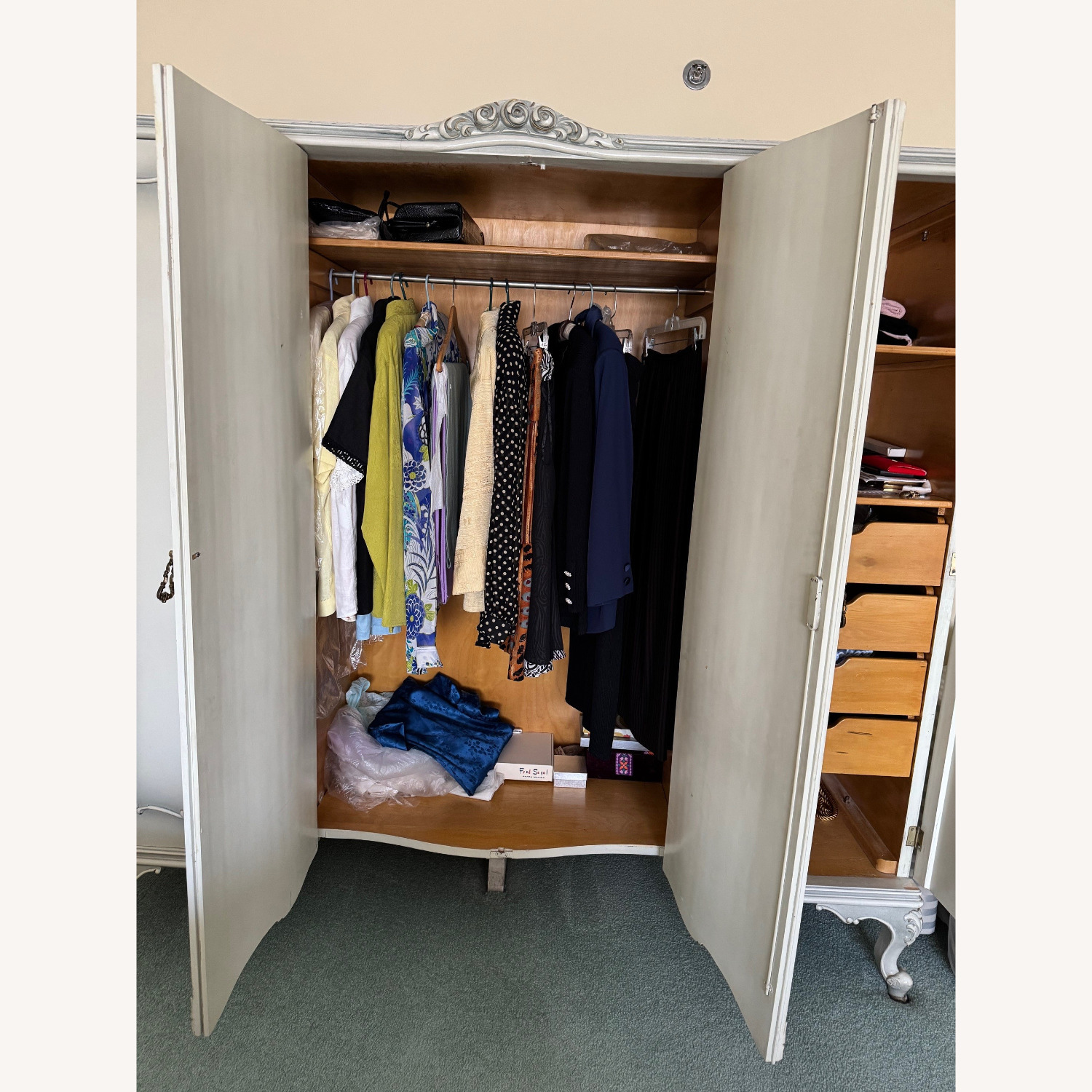 Vintage/Antique Rococo Hand Carved Wood Wardrobe - image-7