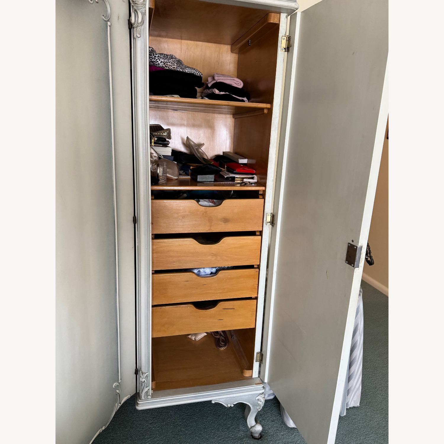 Vintage/Antique Rococo Hand Carved Wood Wardrobe - image-9