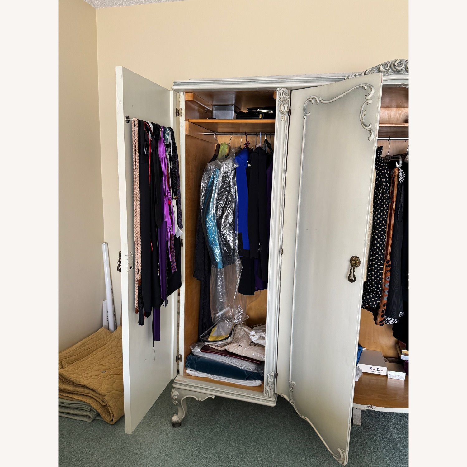 Vintage/Antique Rococo Hand Carved Wood Wardrobe - image-8