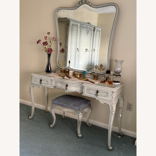 Used Vintage/Antique Rococo Vanity with Mirror & Bench for sale on AptDeco