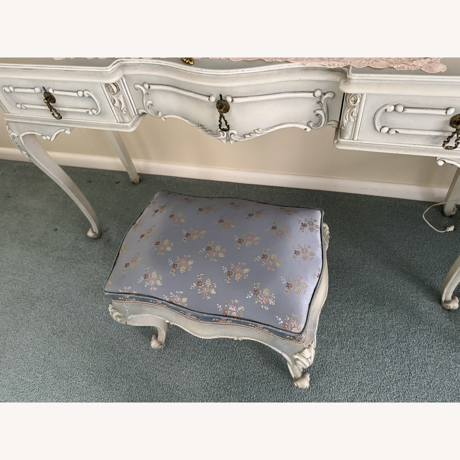 Vintage/Antique Rococo Vanity with Mirror & Bench - image-5