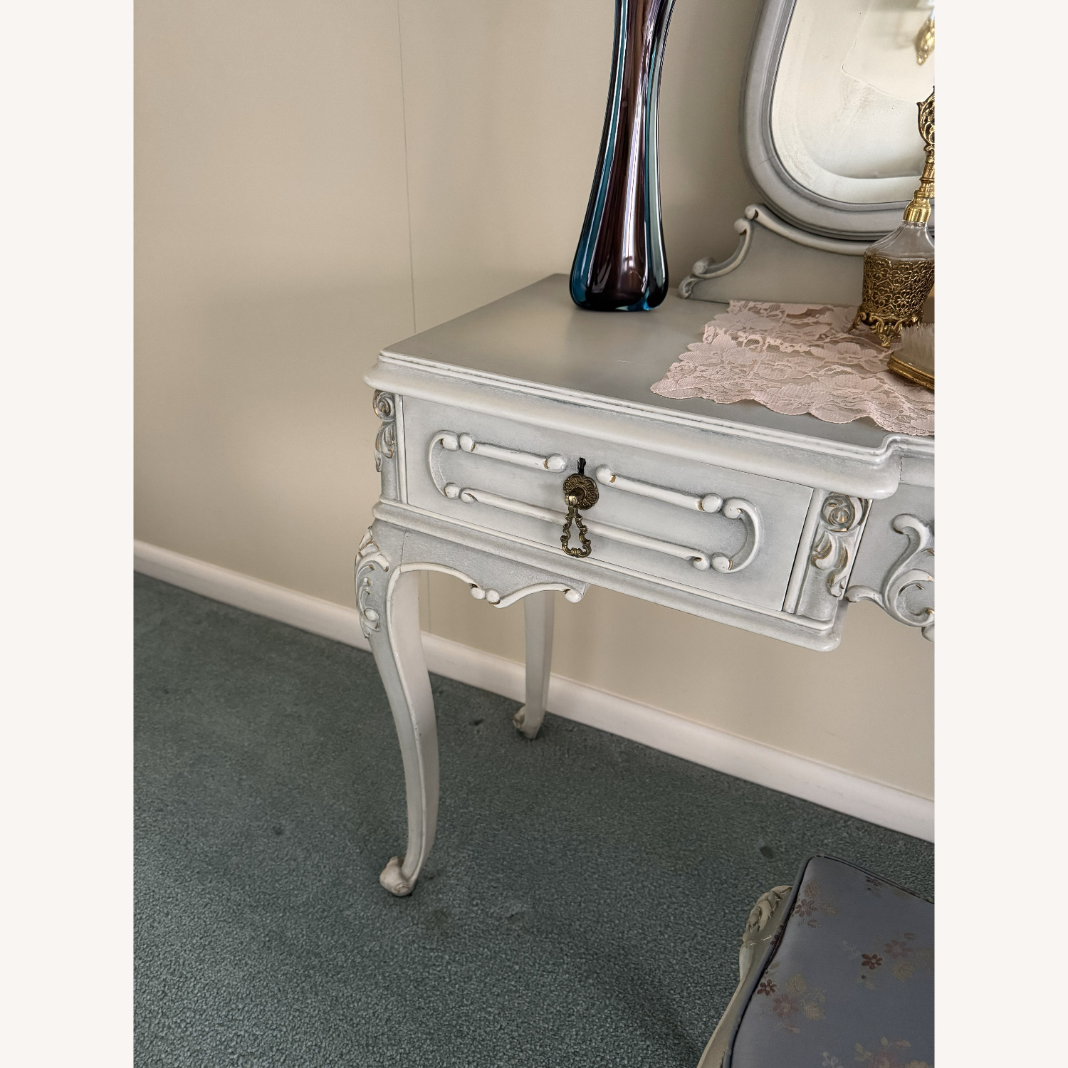 Vintage/Antique Rococo Vanity with Mirror & Bench - image-4