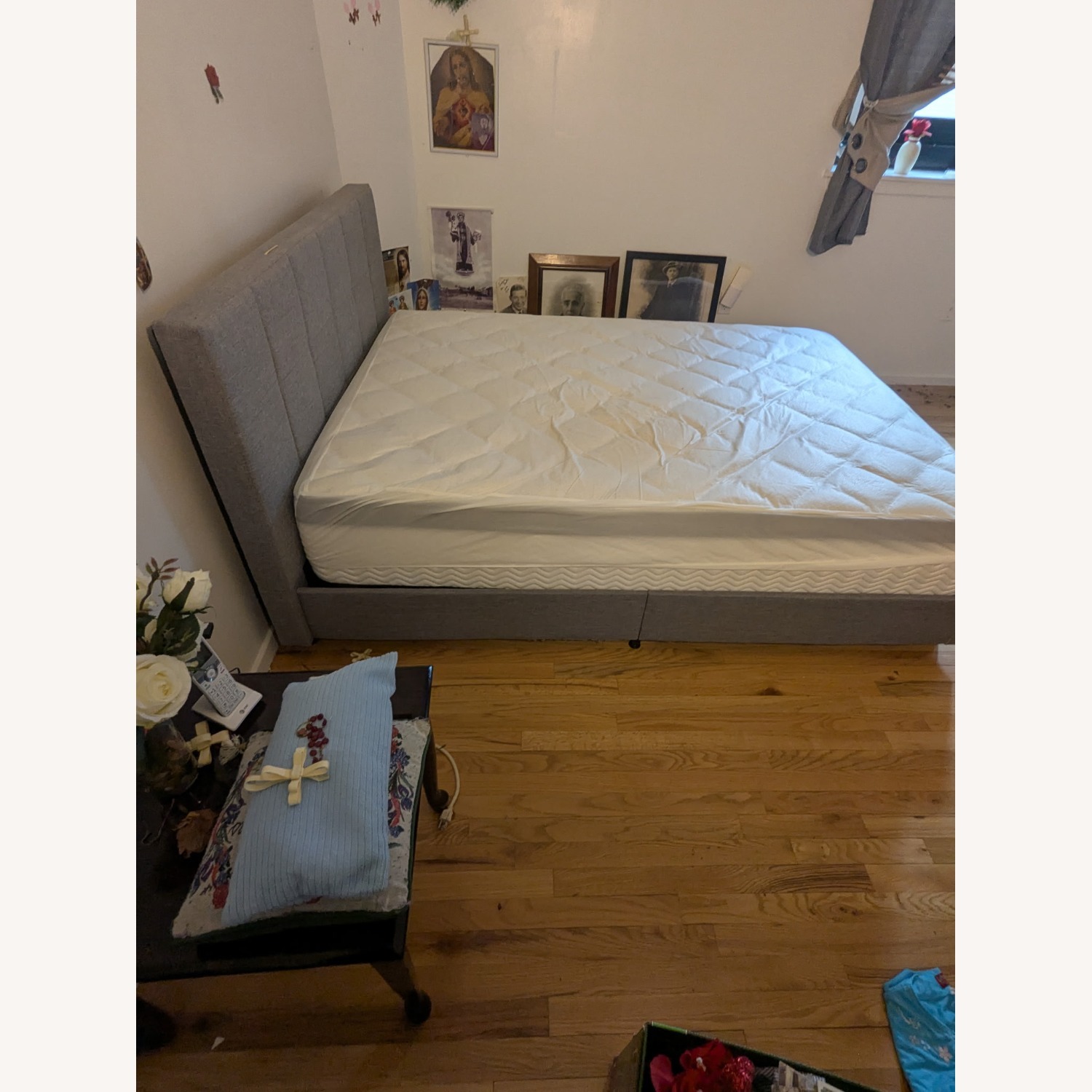 Full Size Fabric Gray Bed Frame - image-3