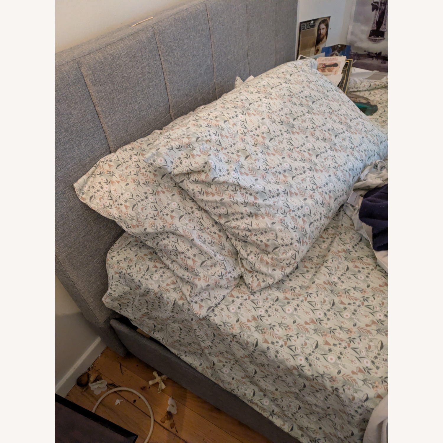 Full Size Fabric Gray Bed Frame - image-1