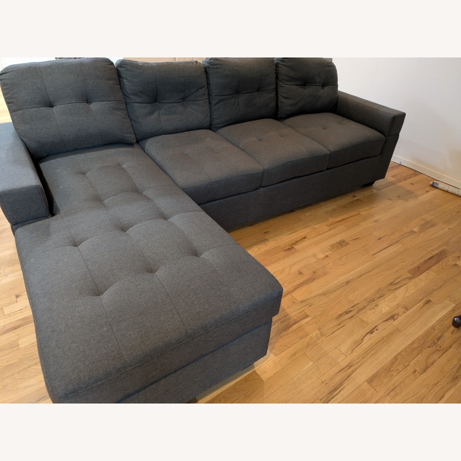Dark Gray Fabric Chaise Lounge - image-2