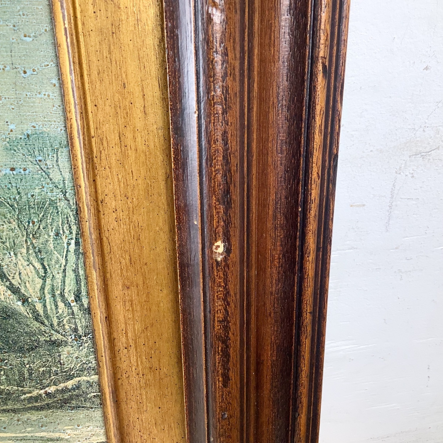 Antique Winter Village Scene in Gilt Wood Frame - image-10