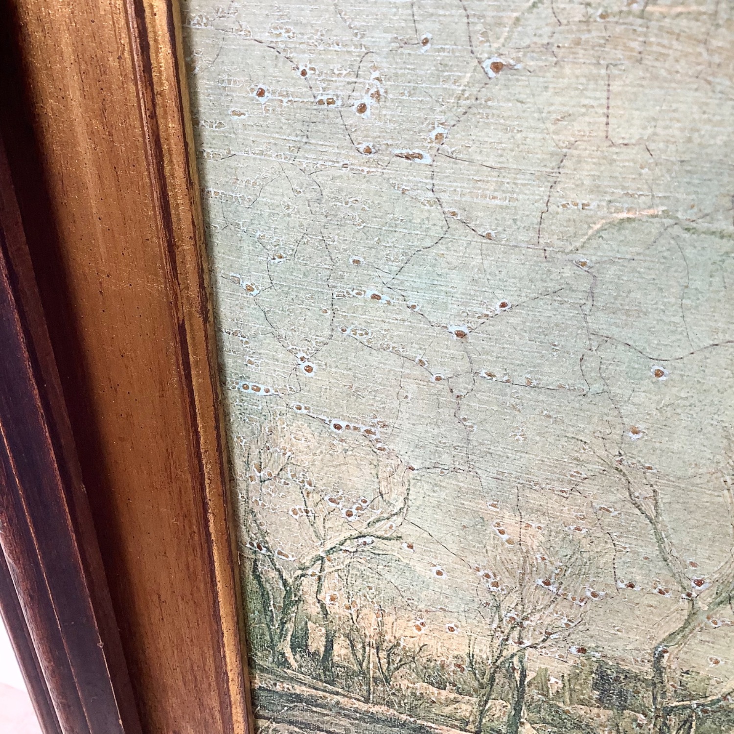 Antique Winter Village Scene in Gilt Wood Frame - image-18